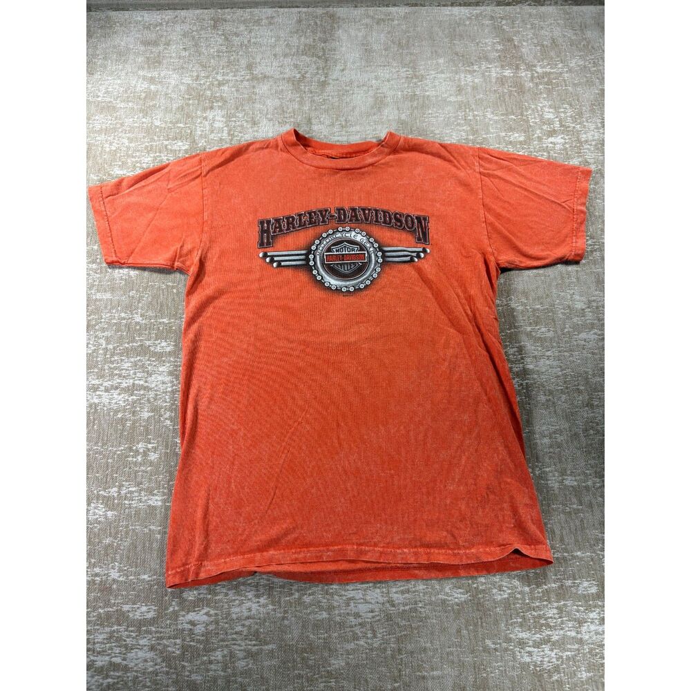 Vintage Harley Davidson Orange Stone Wash Graphic Tee Size M